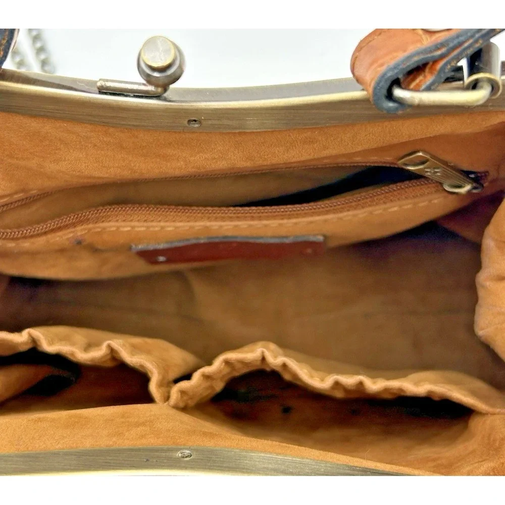 Patricia Nash Laureana Framed Satchel Brown‎ Croc Embossed Leather Bag